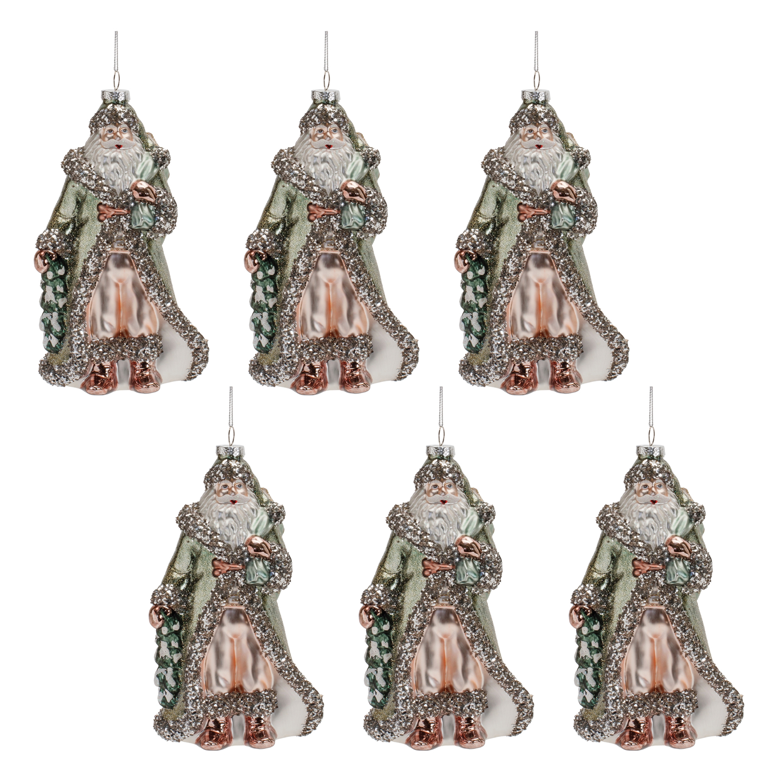 Santa Ornament (Set of 6) 8"H Glass - Image 3