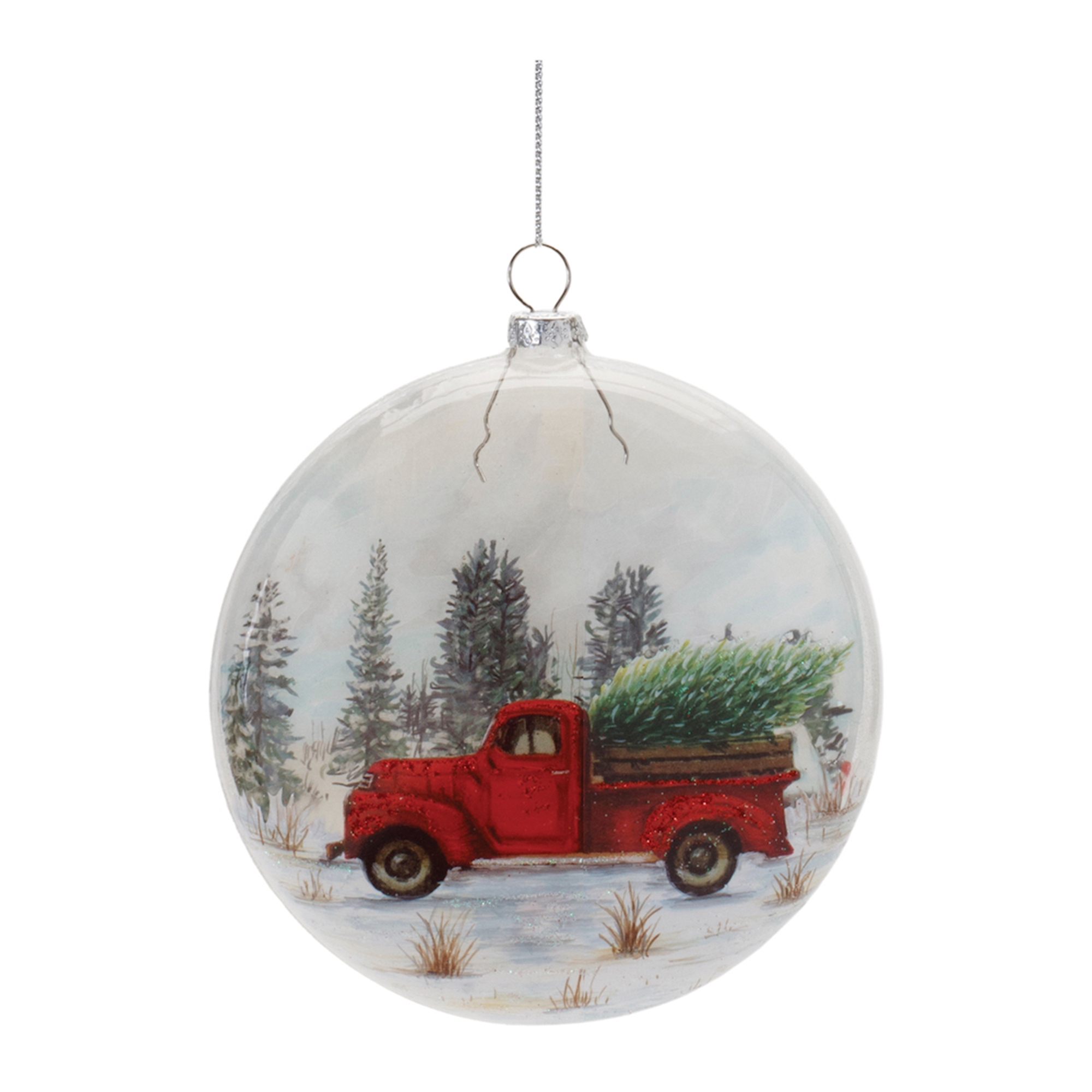 Ornament w/Truck (Set of 6) 5"H Glass