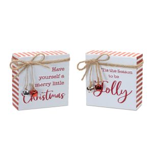 Merry Christmas and Jolly Sign (Set of 2) 4"SQ Metal