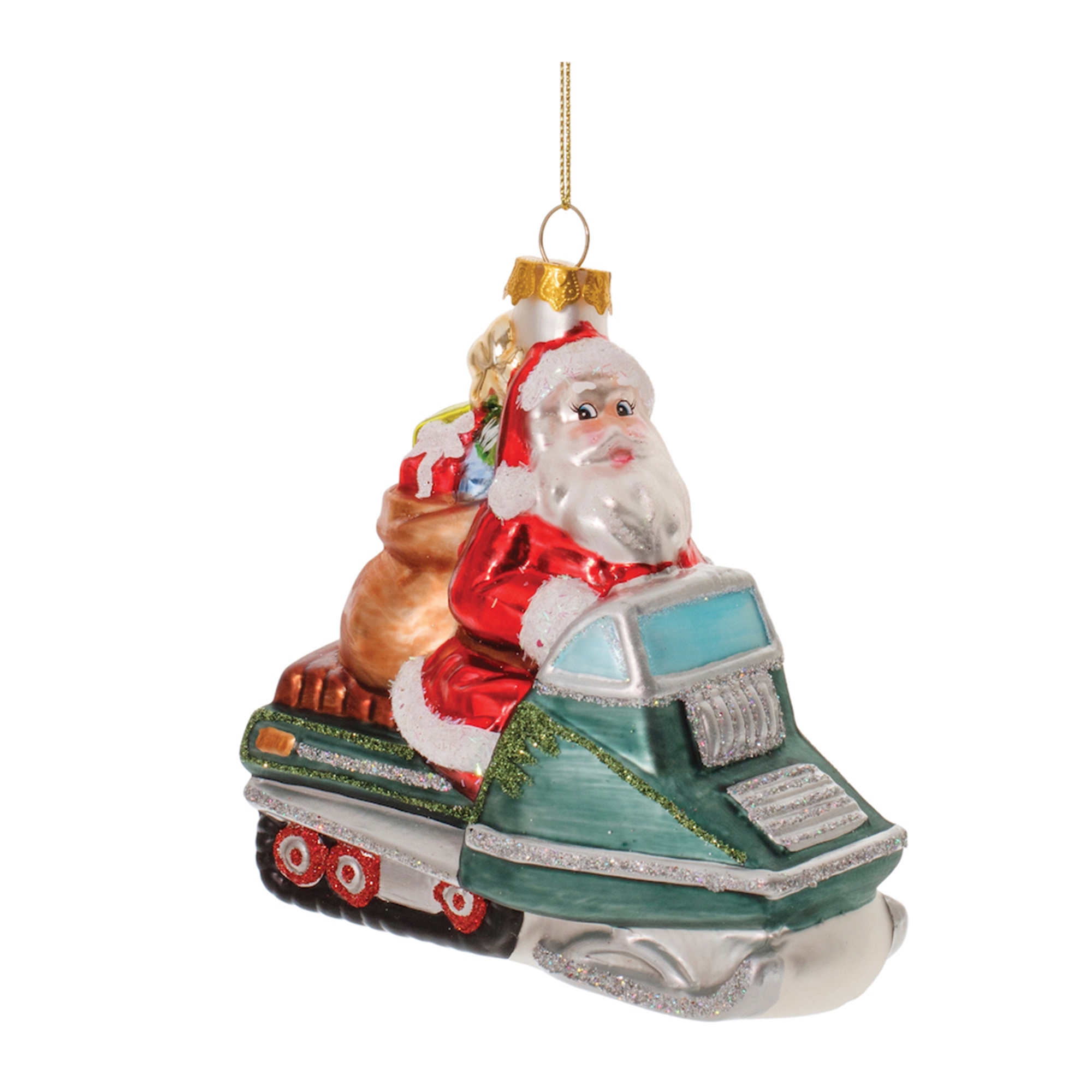 Santa on Snowmobile Ornament (Set of 6) 5"H Glass