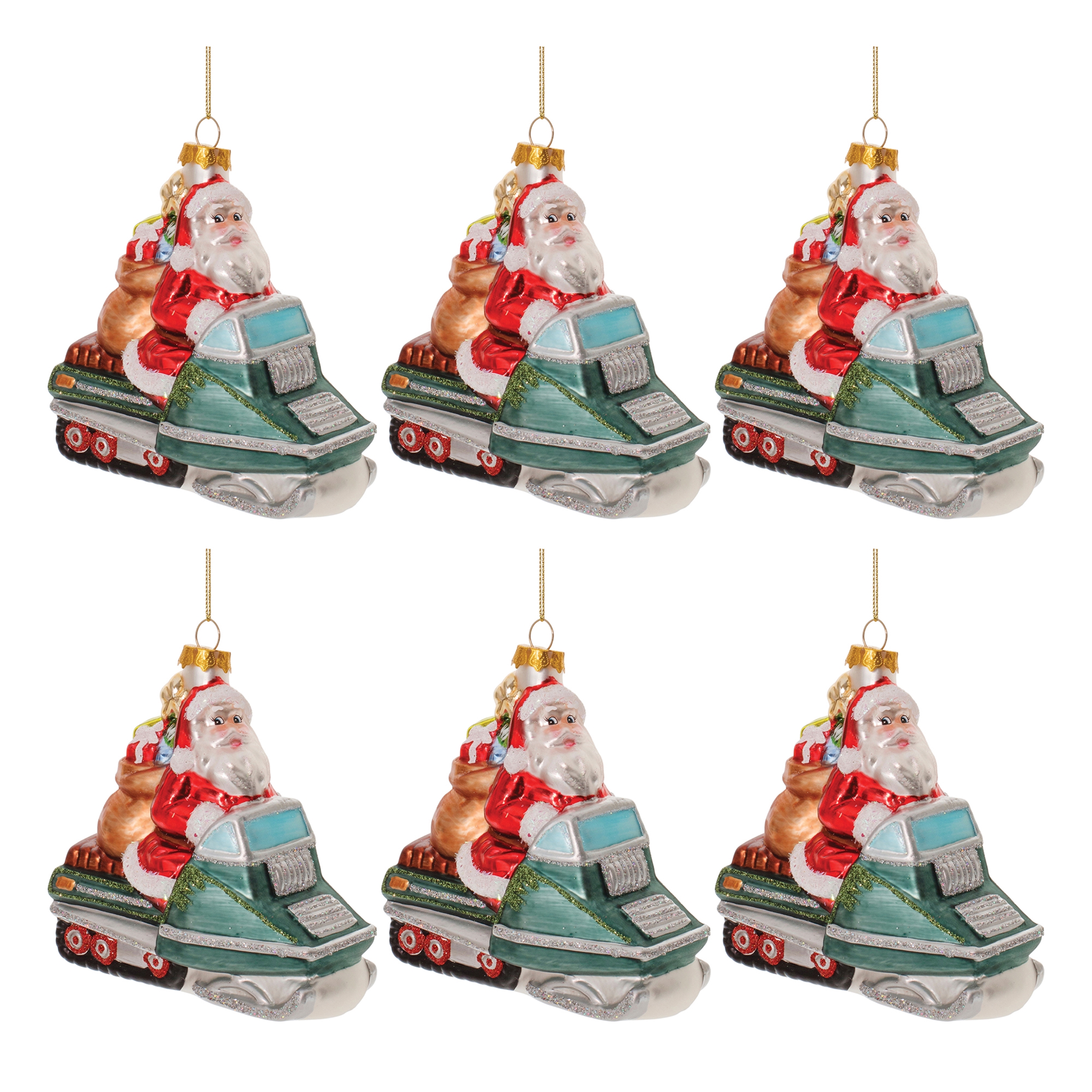 Santa on Snowmobile Ornament (Set of 6) 5"H Glass - Image 3