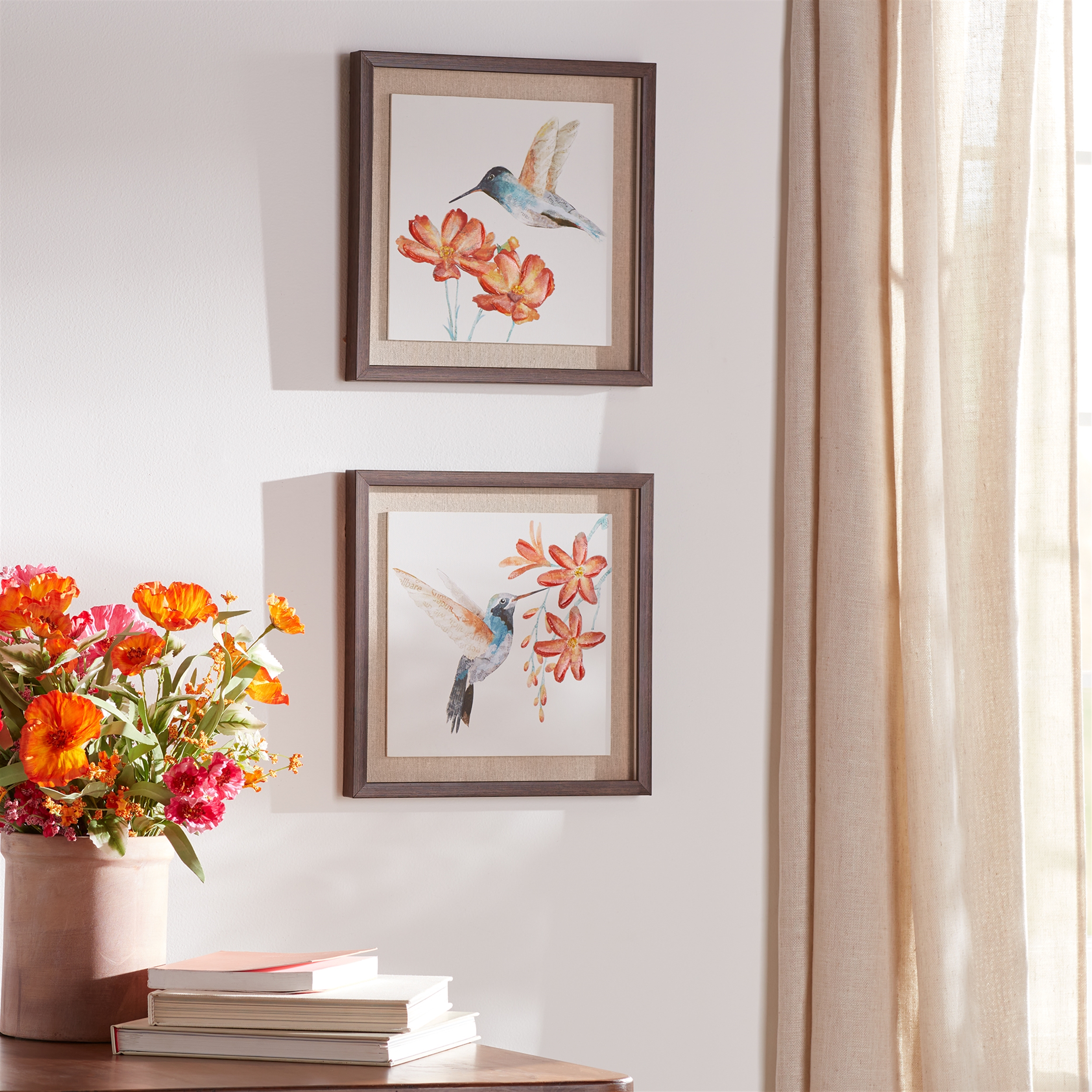 Framed Hummingbird Print (Set of 2) 12"SQ MDF/Canvas/Plastic - Image 2