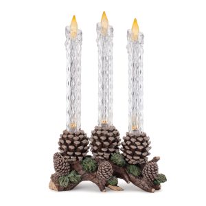 LED Taper Candles w/Pine Cones 10"L x 15.5"H Plastic 2 AA Batteries Not Included/USB Cord Included 6 Hr Timer