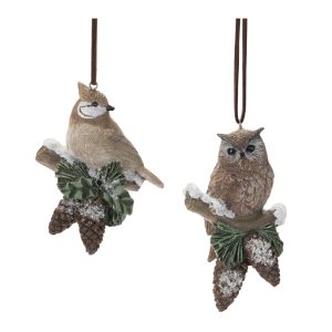 Cardinal and Owl Ornament (Set of 12) 4"H Resin