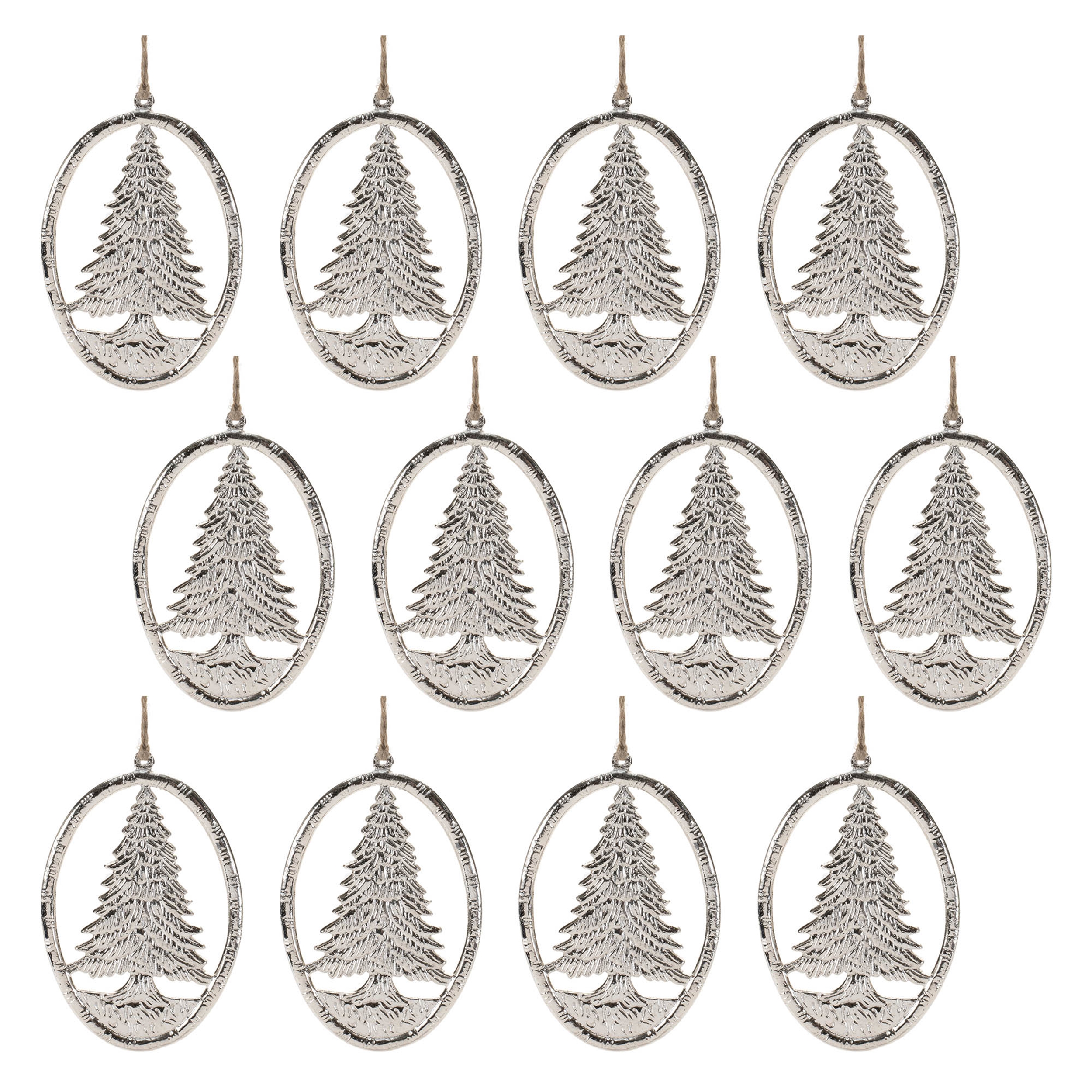 Oval Tree Ornament (Set of 12) 6"H Aluminum - Image 3