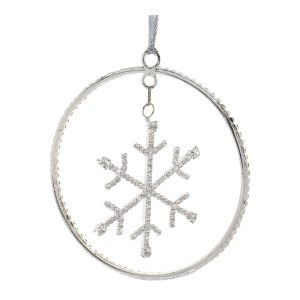 Snowflake Disc Ornament (Set of 12) 4"H Iron/Glass Beads