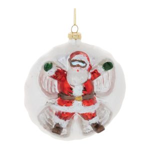 Santa/Snow Angel Ball Ornament (Set of 6) 4"D Glass