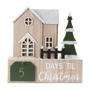 LED House and Tree Christmas Countdown 12"L x 11.5"H MDF/Tin 2 AA Batteries Not Included