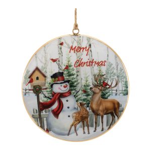 Snowman and Deer Disc Ornament (Set of 6) 6"H Iron