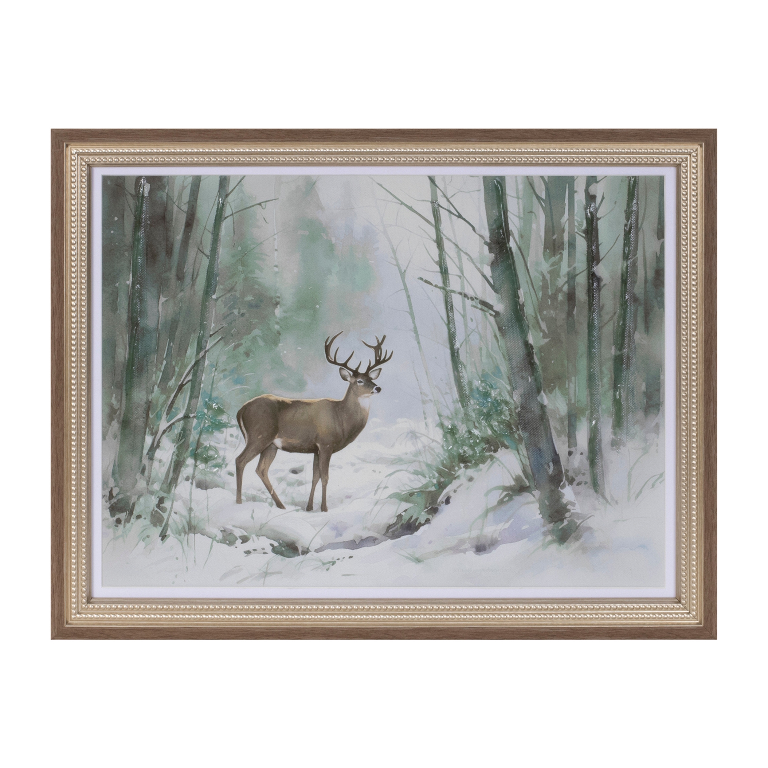 Framed Woodland Deer Print 16"L