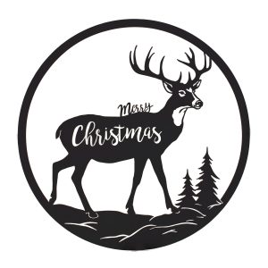 Merry Christmas Deer Plaque 16"D Sheet Iron