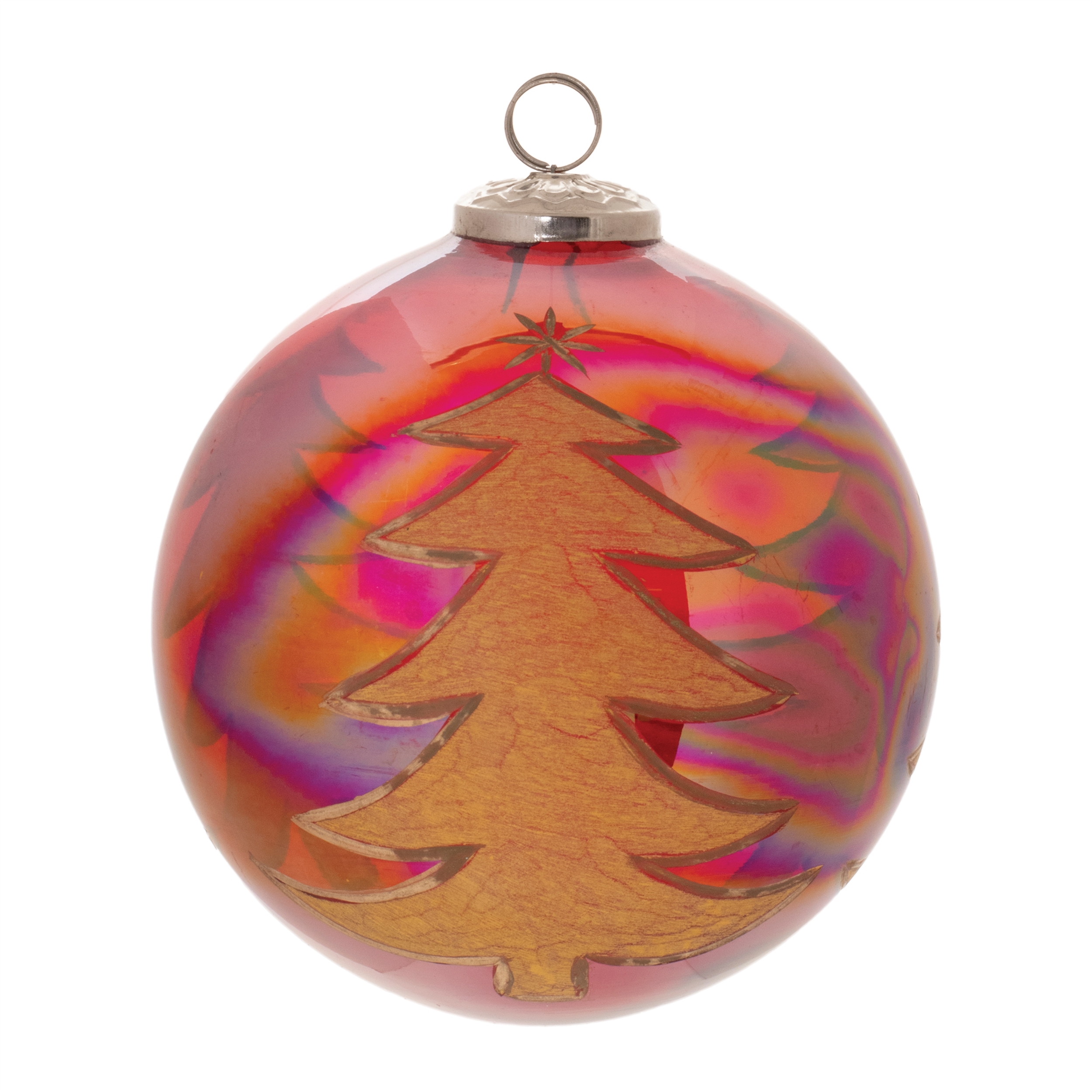 Ball w/Tree Ornament (Set of 4) 6"D Glass