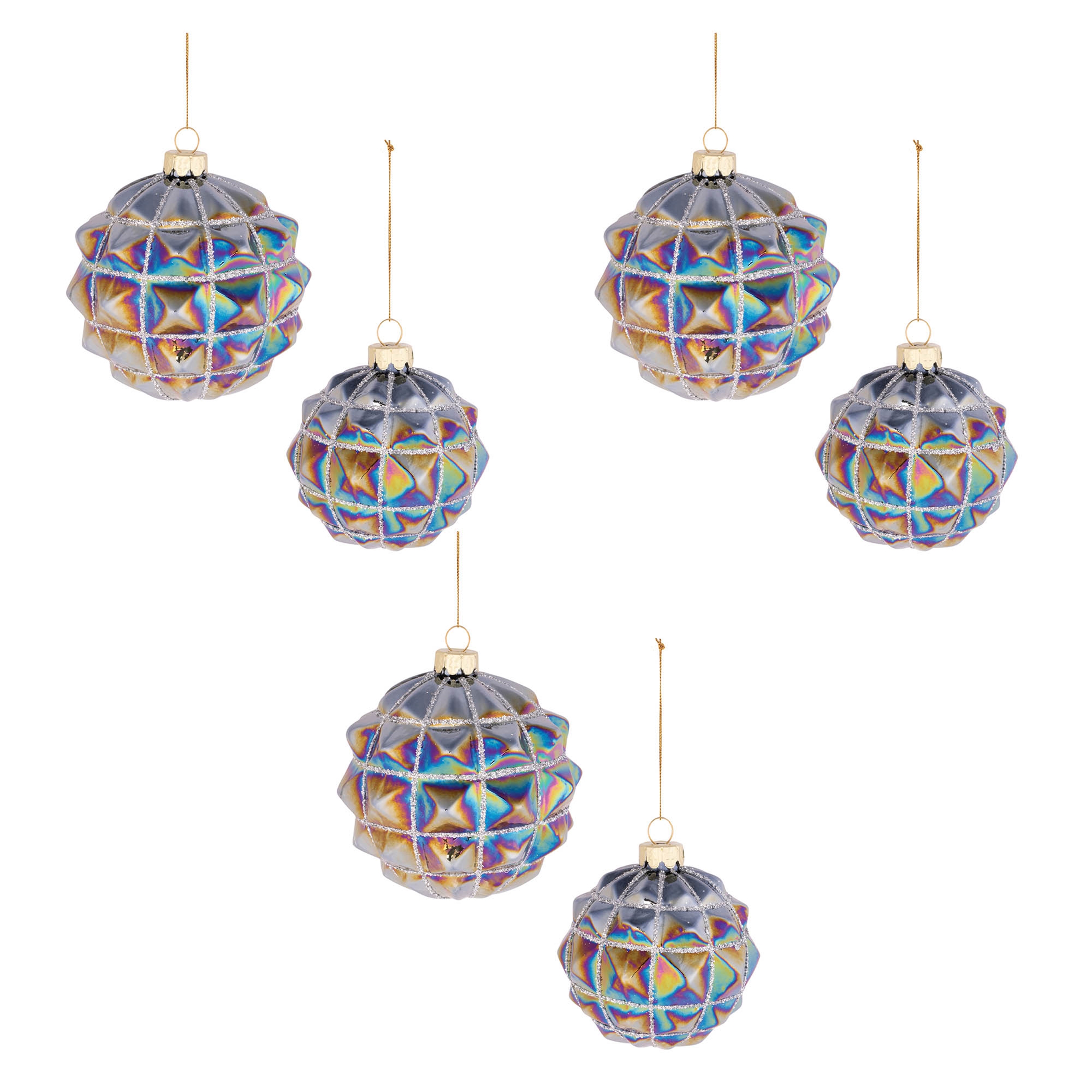 Ball Ornament (Set of 6) 3"D, 4"D Glass - Image 5