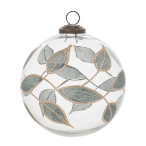 Ball Ornament (Set of 4) w/Leaves 5"D Glass