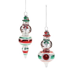 Snowman Drop Ornament (Set of 12) 5.5"H, 6.5"H Glass