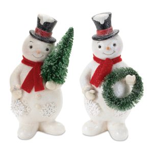 Snowman w/Tree and Wreath (Set of 2) 8"H Paper Pulp/Sisal