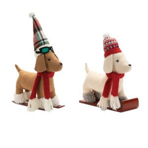 Dog on Sled and Skis (Set of 2) 13"L x 13.5"H, 13"L x 16.5"H Polyester