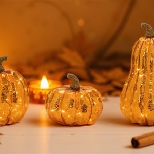 LED Pumpkin (Set of 3) 6.5"H, 4.5"H, 11.5"H Glass 3 AAA Batteries Not Included