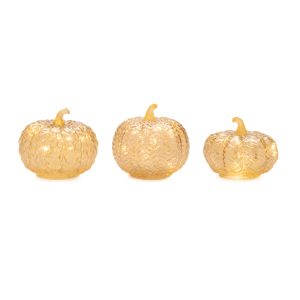 LED Pumpkin (Set of 3) 4"H, 4.75"H, 5"H Glass 3 AA Batteries Not Included