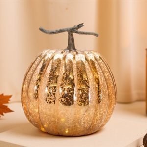 LED Pumpkin (Set of 2) 10"D x 12"H Glass 3 AA Batteries Not Included