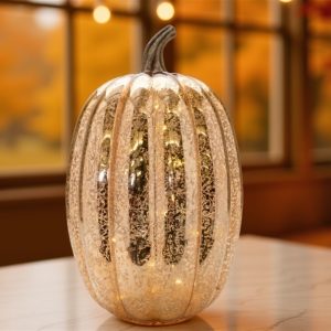LED Pumpkin (Set of 2) 9.5"D x 16.5"H Glass 3 AA Batteries Not Included