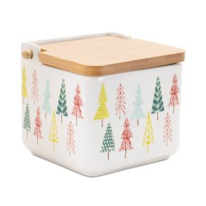 Box w/Tree Pattern (Set of 2) 5"SQ x 4.75"H Ceramic