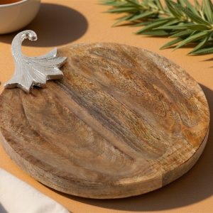 Pumpkin Plate 14"L x 12"W x 1"H Wood/Aluminum