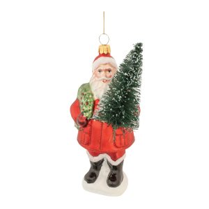 Santa w/Tree Ornament (Set of 6) 6.5"H Glass