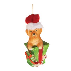 Puppy in Package Ornament (Set of 6) 6"H Glass