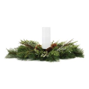 Mixed Pine Candle Holder Centerpiece 28"L x 6"H PVC/Metal