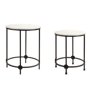 Accent Table (Set of 2) 13.5"D x 19"H, 17"D x 23"H Iron/Marble/MDF