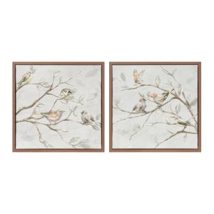 Framed Bird on Branch Canvas (Set of 2) 10"SQ MDF/Canvas