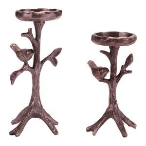 Bird and Branch Candle Holder (Set of 2) 9.5"H, 11.5"H Metal