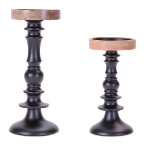 Candle Holder (Set of 2) 4"D x 8"H, 4.25"D x 10.5"H Metal/Wood