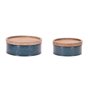 Canister (Set of 2) 9"D x 3.75"H, 11"D x 4.25"H Iron/Wood