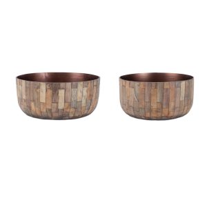 Planter (Set of 2) 9"D x 4.75"H, 10.25"D x 4.75"H Wood/Iron