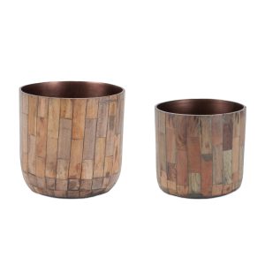 Planter (Set of 2) 5"D x 5"H, 6"D x 6"H Wood/Iron