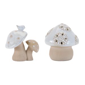 Double Mushroom w/Bird and Mushroom (Set of 6) 4.5"H Porcelain