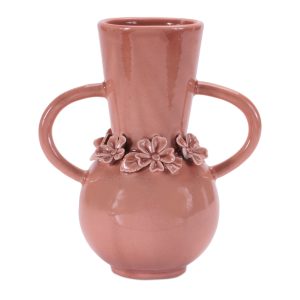 Vase w/Floral (Set of 2) 8"H Stoneware