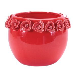 Container w/Floral (Set of 2) 6.5"D x 5.25"H Stoneware