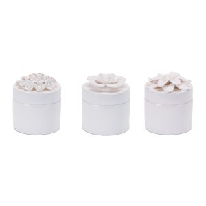Floral Box (Set of 3) 4"D x 4.5"H Stoneware
