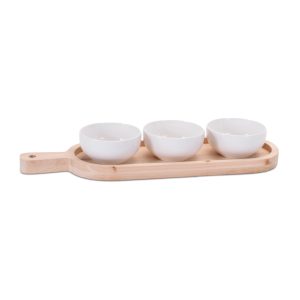 Dip and Tray (Set of 4) 17"L x 4.5"H Wood/Ceramic