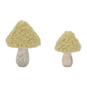 Mushroom (Set of 2) 4"H, 5.25"H Wood/Fabric