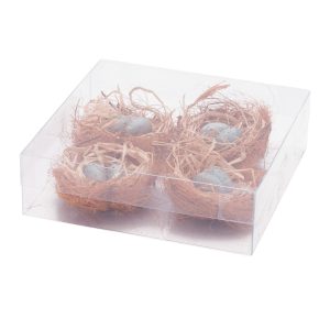 Mini Nest w/Eggs (Set of 8) 2.25"D x 1.25"H Twig/Raffia
