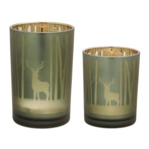 Mossy Oak Candle Holder (Set of 2) 4"D x 5"H, 4.5"D x 7"H Glass